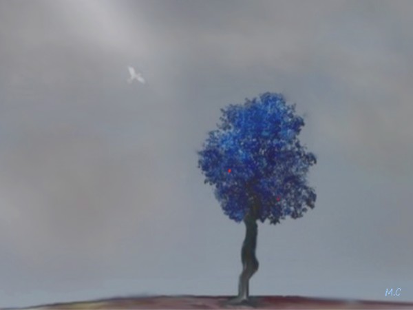 arbre bleu et colombe